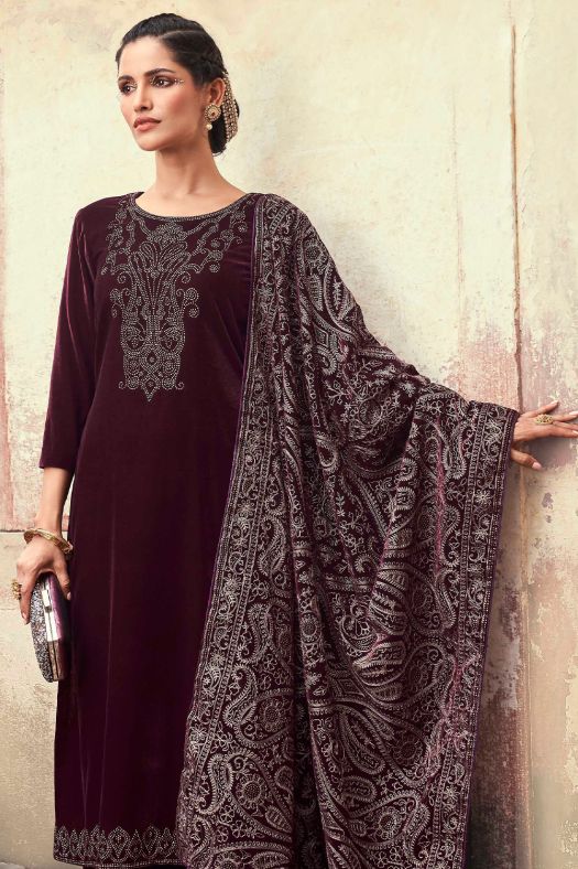 Maroon Velvet Suit Set