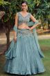 Teal Blue Foral Embroidered Silk Lehenga Choli