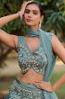 Teal Blue Foral Embroidered Silk Lehenga Choli