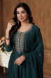 Peacock Blue Silk Embroidered Anarkali Suit Set