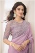 Powder Pink Chiffon Zari Embroidered Saree