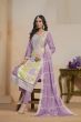 Lavender Multicolor Embroidered Organza Trouser Suit