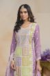 Lavender Multicolor Embroidered Organza Trouser Suit