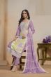 Lavender Multicolor Embroidered Organza Trouser Suit