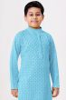 Sky Blue Embroidered Kids Cotton Kurta