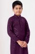 Purple Embroidered Kids Cotton Kurta