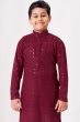 Maroon Embroidered Kids Cotton Kurta