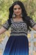 Dark Blue Zari Sequin Embroidered Georgette Gown 