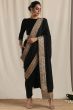 Black Velvet Embroidered Dhoti Pant Style Saree