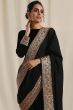 Black Velvet Embroidered Dhoti Pant Style Saree