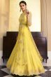 Yellow Embroidered Art Silk Abaya Style Suit