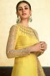 Yellow Embroidered Art Silk Abaya Style Suit