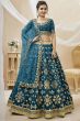 Teal Blue Embroidered Art Silk Lehenga