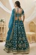 Teal Blue Embroidered Art Silk Lehenga