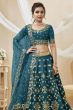 Teal Blue Embroidered Art Silk Lehenga