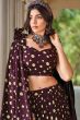 Wine Printed Georgette Lehenga Set With Shoulder Dupatta
