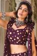 Wine Printed Georgette Lehenga Set With Shoulder Dupatta