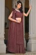 Brown Printed Georgette Lehenga Set With Shoulder Dupatta