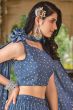 Dusty Blue Printed Georgette Lehenga Set With Shoulder Dupatta