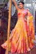 Orange Multicolor Printed Silk Lehenga Set With Shoulder Dupatta