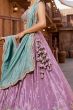 Purple Embroidered Satin Lehenga