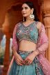 Blue Embroidered Tissue Lehenga