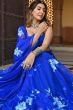 Blue Floral Printed Georgette Lehenga Set