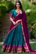 Teal Blue Silk Lehenga.