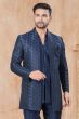 Navy Blue Art Silk Woven Indo Western Suit
