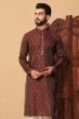 Dark Maroon Jacquard Men's Kurta Pajama