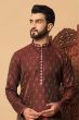 Dark Maroon Jacquard Men's Kurta Pajama