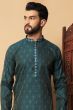 Teal Green Jacquard Men's Kurta Pajama