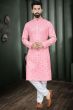 Pink Cotton Embroidered Kurta Pyjama