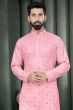 Pink Cotton Embroidered Kurta Pyjama