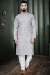 Grey Cotton Embroidered Kurta Pyjama