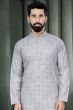 Grey Cotton Embroidered Kurta Pyjama