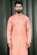 Peach Cotton Embroidered Kurta Pyjama