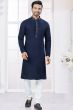 Dark Blue Poly Cotton Ethnic Kurta Set
