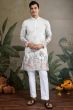 Off White Embroidered Viscose Silk Kurta