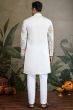 Off White Embroidered Viscose Silk Kurta