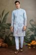 Light Blue Embroidered Viscose Silk Kurta