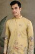 Yellow Embroidered Viscose Silk Kurta