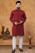 Maroon Cotton Striped Regular Fit Kurta.