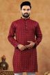 Maroon Cotton Striped Regular Fit Kurta.
