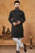 Black Cotton Striped Regular Fit Kurta.