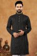 Black Cotton Striped Regular Fit Kurta.
