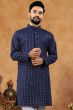 Dark Blue Cotton Striped Regular Fit Kurta.