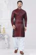 Maroon Jacquard Silk Kurta