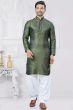 Olive Green Jacquard Silk Kurta
