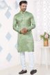 Pastel Green Woven Art Silk Kurta Set